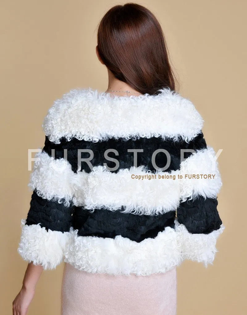 Real Lamb Fur and Rabbit Fur Coat Jacket Overcoat Ladies' Top Dress 2016 New Women's Fur Fur Sotry FS13063