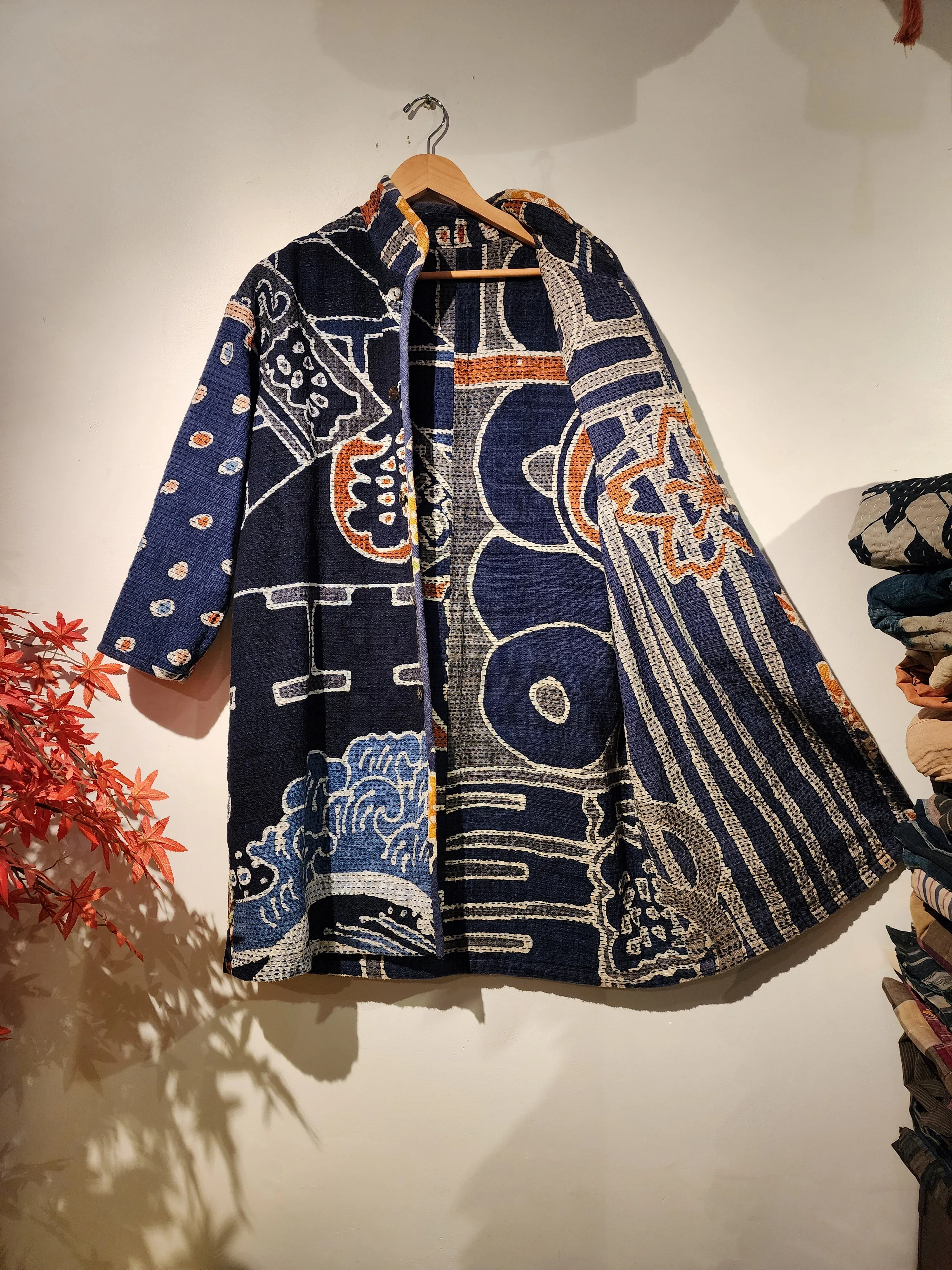 Reversible Indigo Sashiko Button Up Jacket