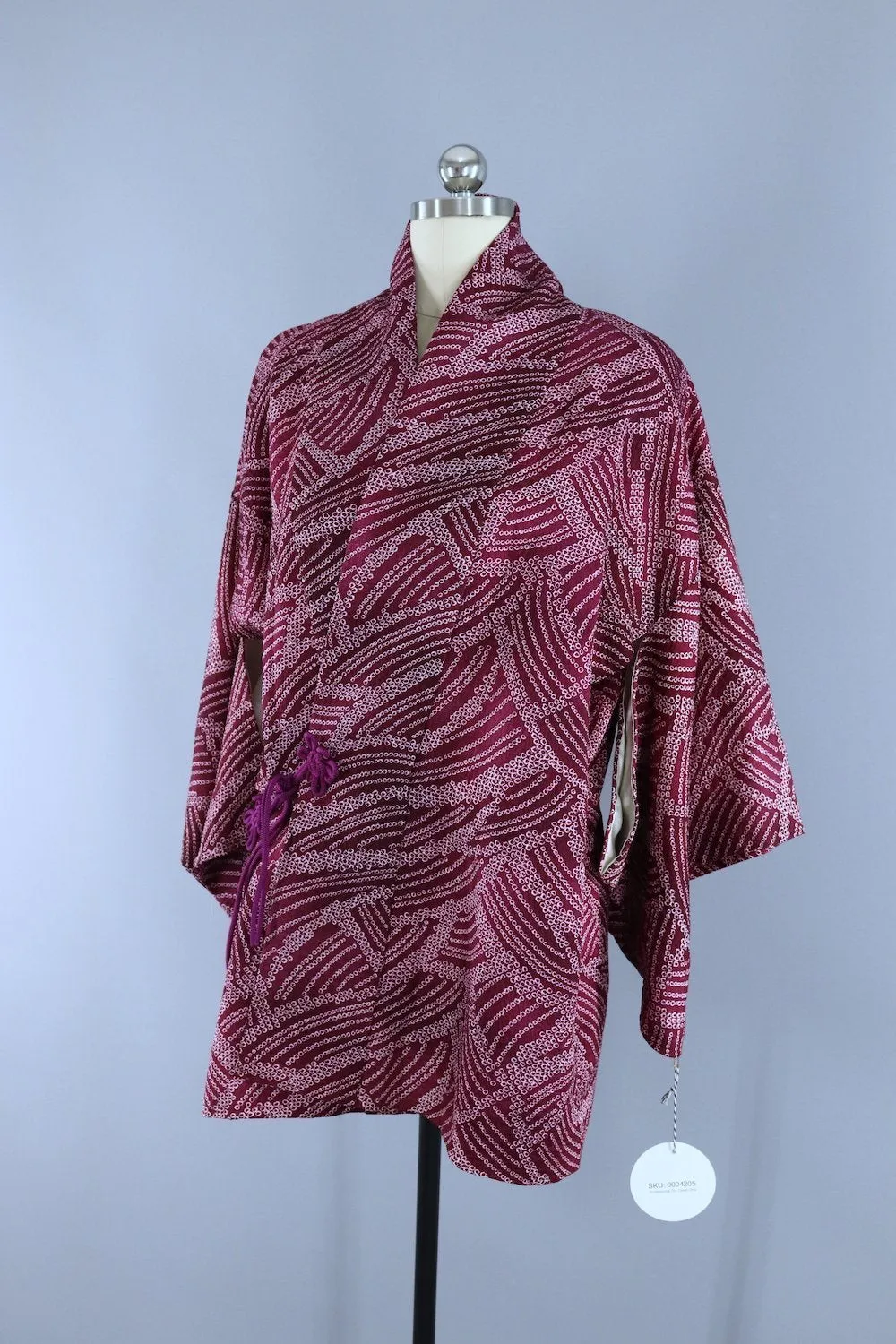 Silk Kimono Wrap Cardigan Coat - Purple Shibori