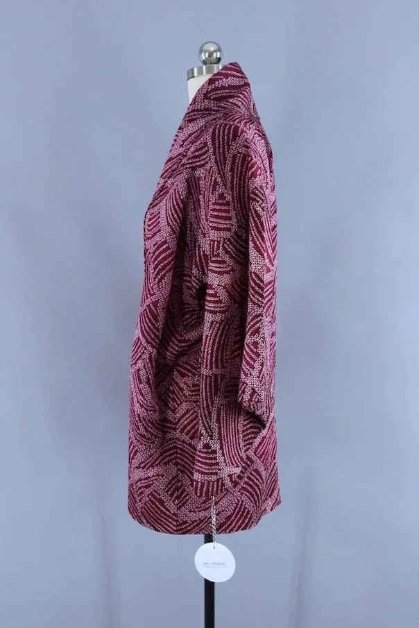 Silk Kimono Wrap Cardigan Coat - Purple Shibori