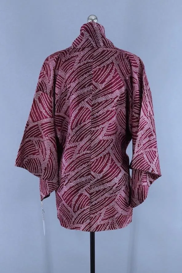 Silk Kimono Wrap Cardigan Coat - Purple Shibori