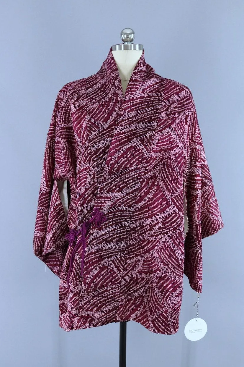 Silk Kimono Wrap Cardigan Coat - Purple Shibori