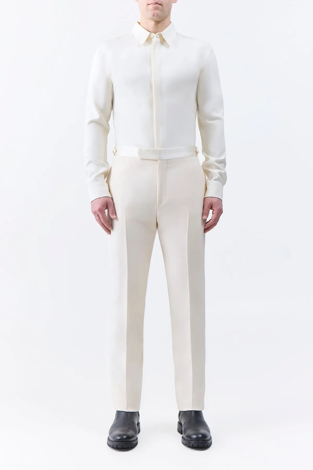 Simons Pant in Ivory Wool Silk Cady