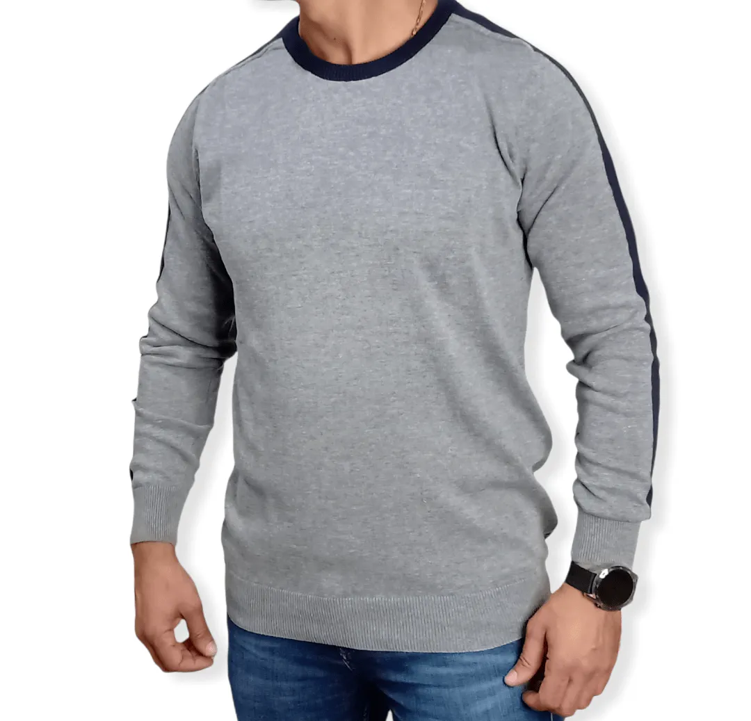 [Slim-Fit] Men Round Collar Pullover - Grey