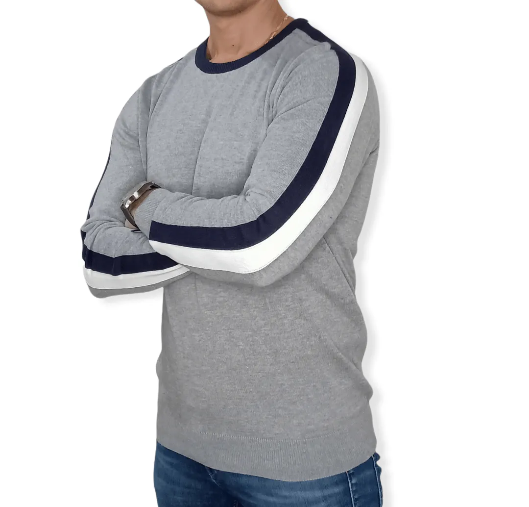 [Slim-Fit] Men Round Collar Pullover - Grey