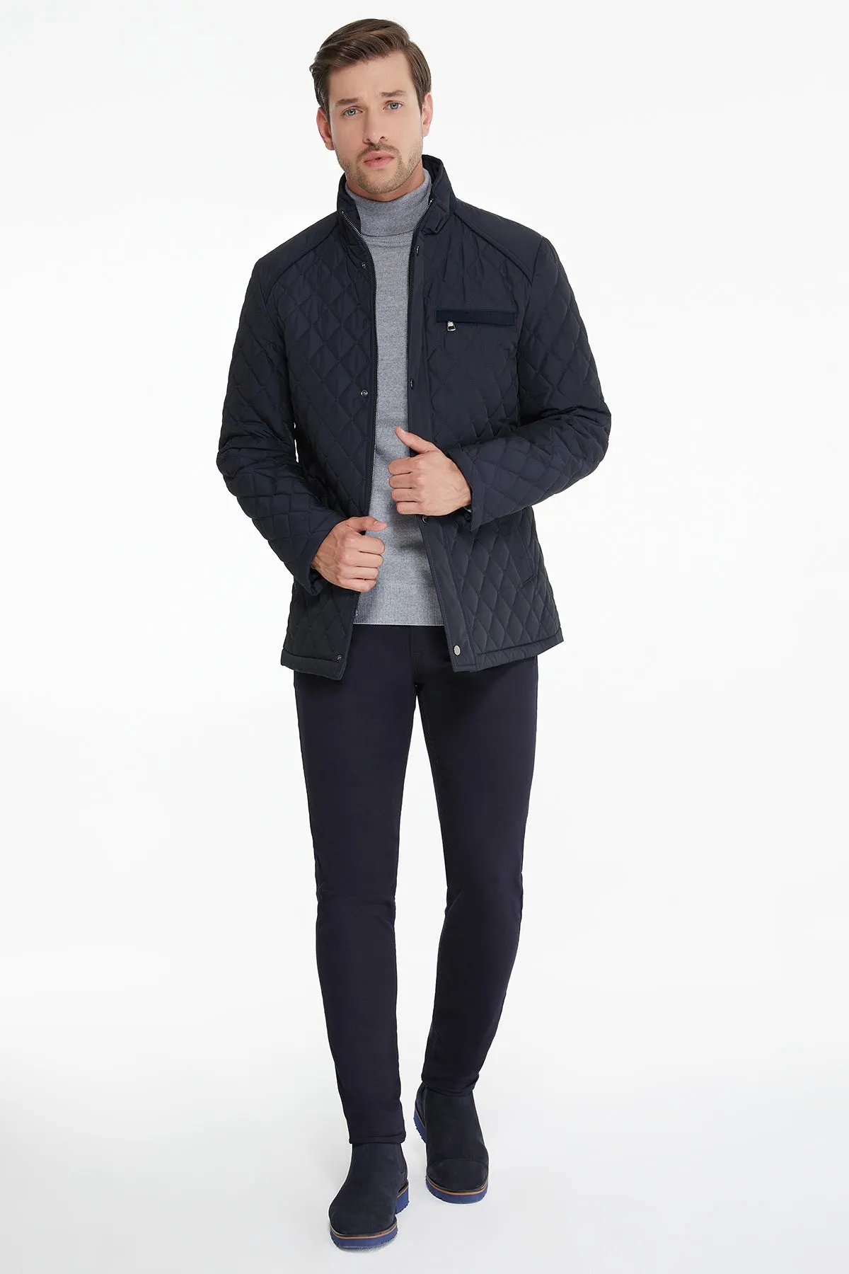 Slim Fit Navy Quilted Nivo Nebraska Coat