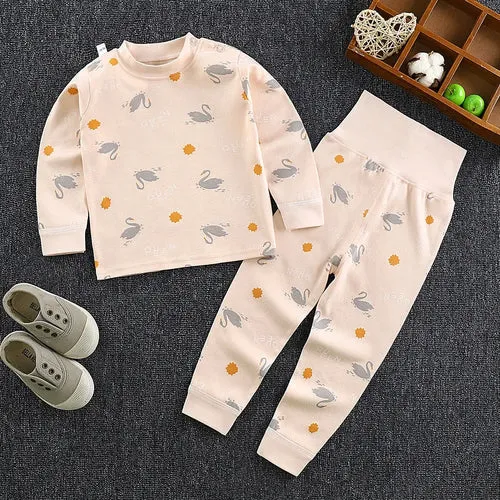 Spring Autumn Children Pajamas Set High Waist Cotton Kids Long Johns