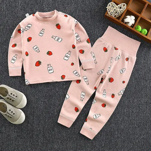 Spring Autumn Children Pajamas Set High Waist Cotton Kids Long Johns