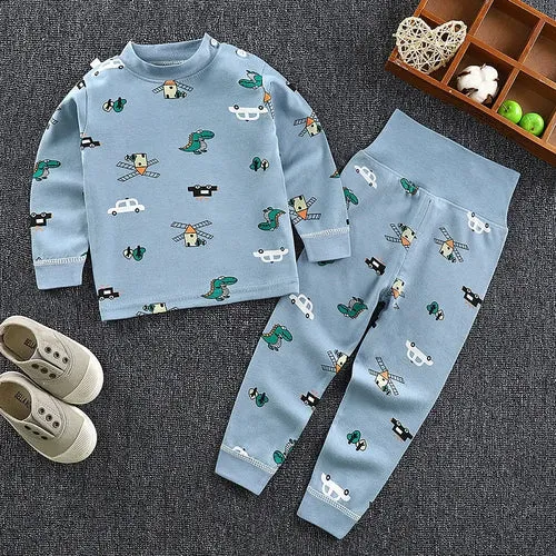 Spring Autumn Children Pajamas Set High Waist Cotton Kids Long Johns