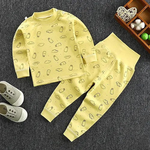 Spring Autumn Children Pajamas Set High Waist Cotton Kids Long Johns