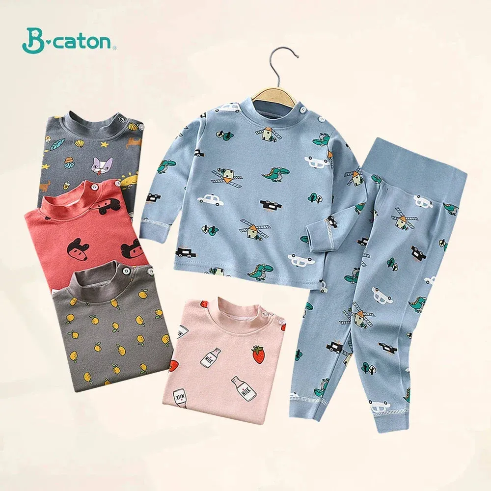 Spring Autumn Children Pajamas Set High Waist Cotton Kids Long Johns