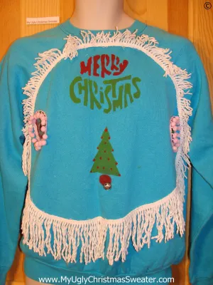 Tacky Christmas Sweatshirt Homemade Tree 3D Pom Pom