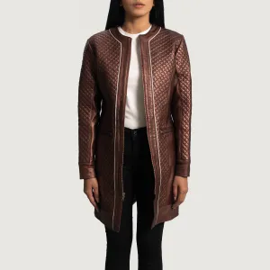 Trudy Lane Quilted Maroon Leather Coat