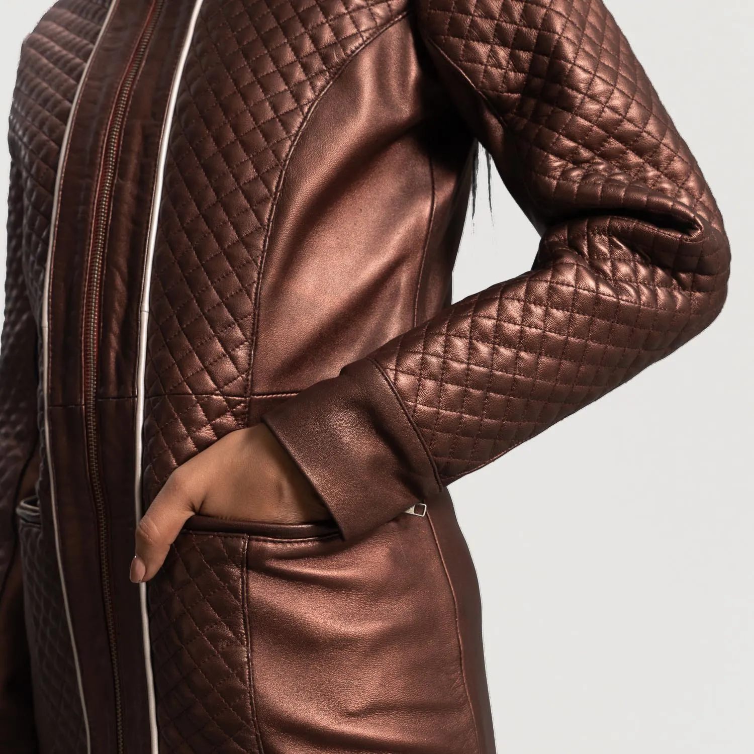 Trudy Lane Quilted Maroon Leather Coat