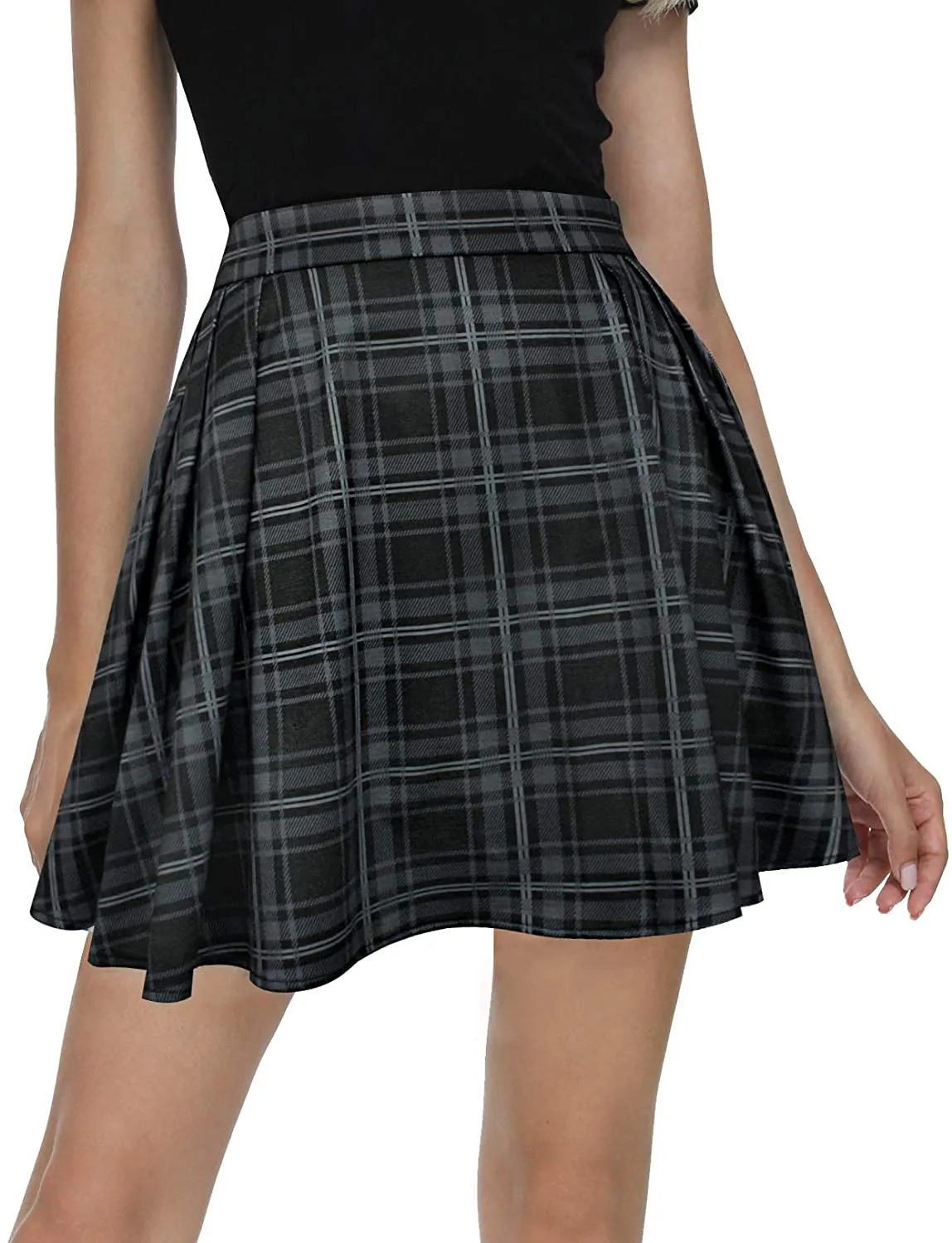 Urban CoCo Women Plaid Pleated Mini Skater Skirt High Waisted School Skirt