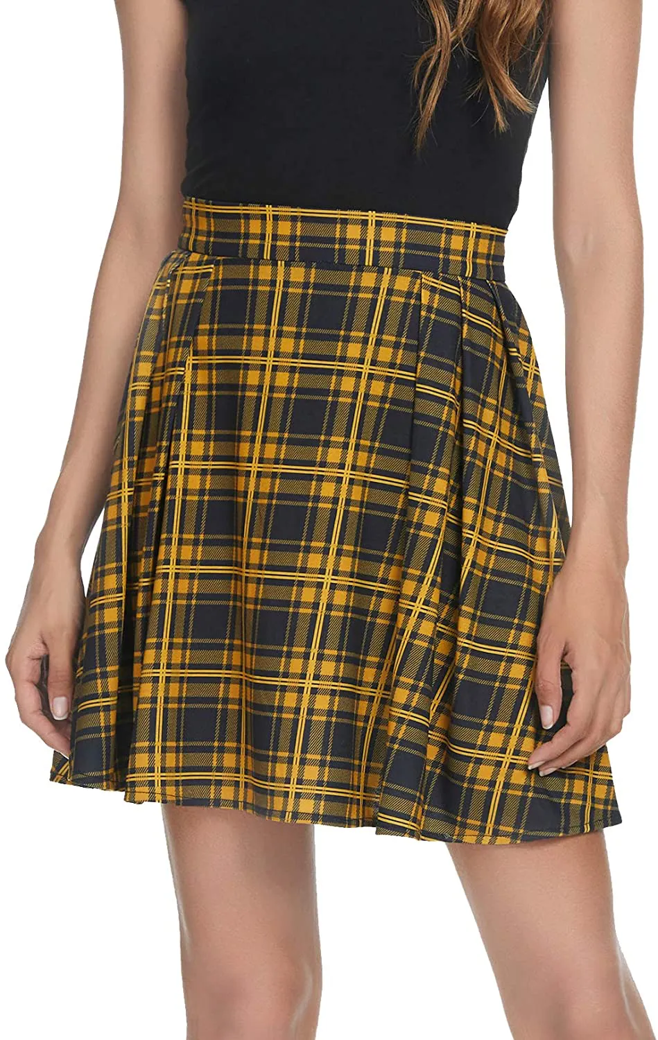 Urban CoCo Women Plaid Pleated Mini Skater Skirt High Waisted School Skirt