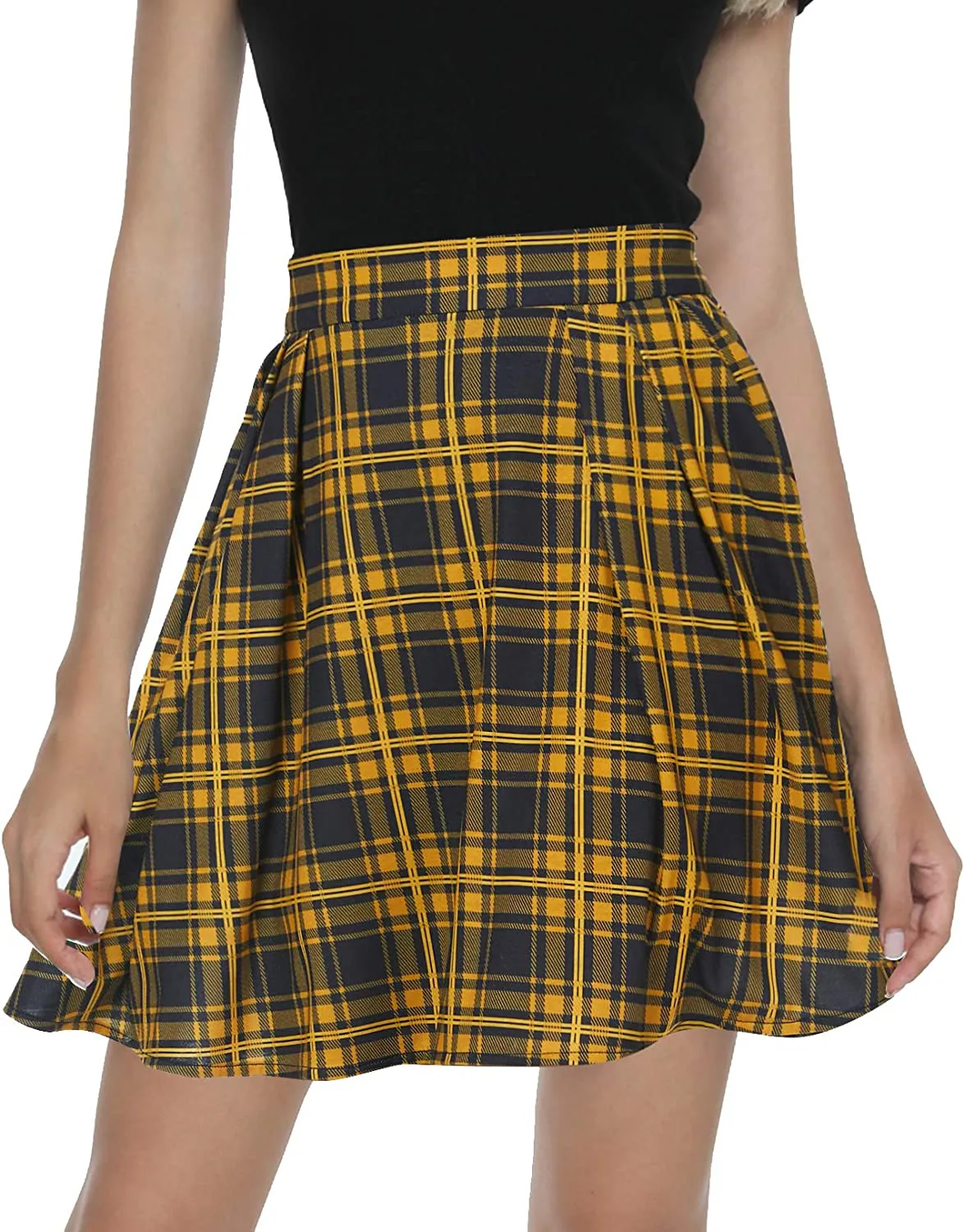 Urban CoCo Women Plaid Pleated Mini Skater Skirt High Waisted School Skirt