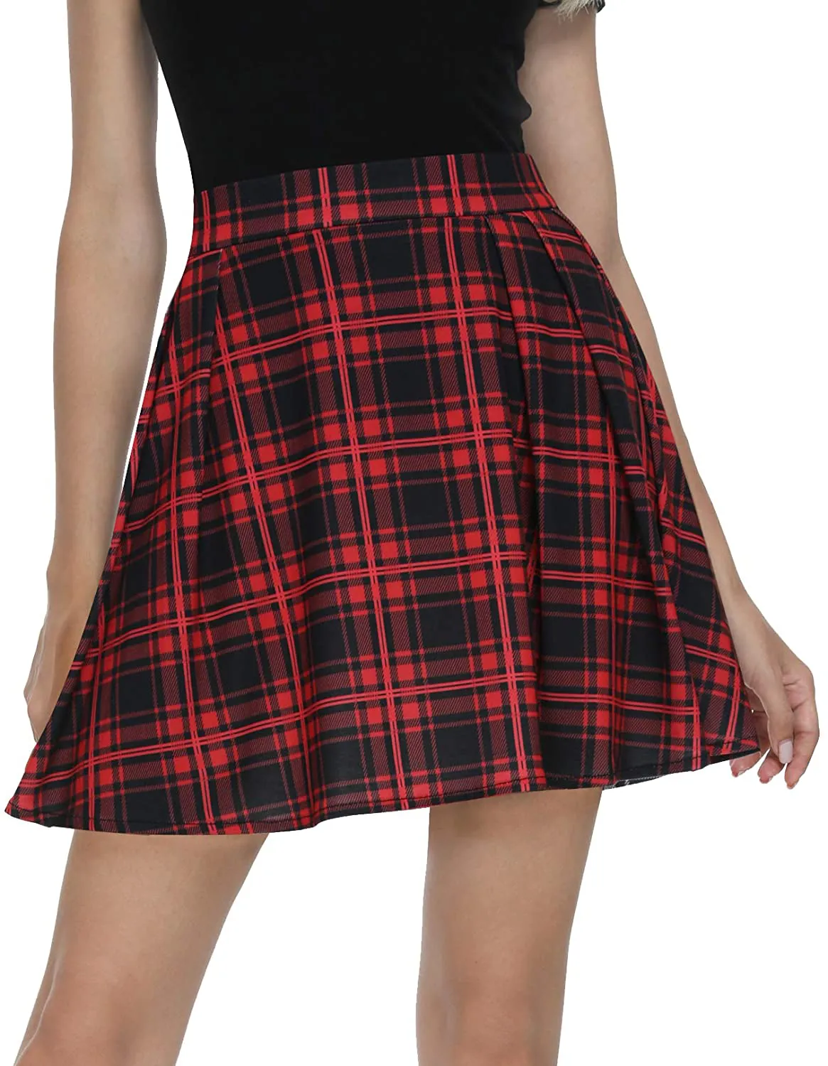 Urban CoCo Women Plaid Pleated Mini Skater Skirt High Waisted School Skirt