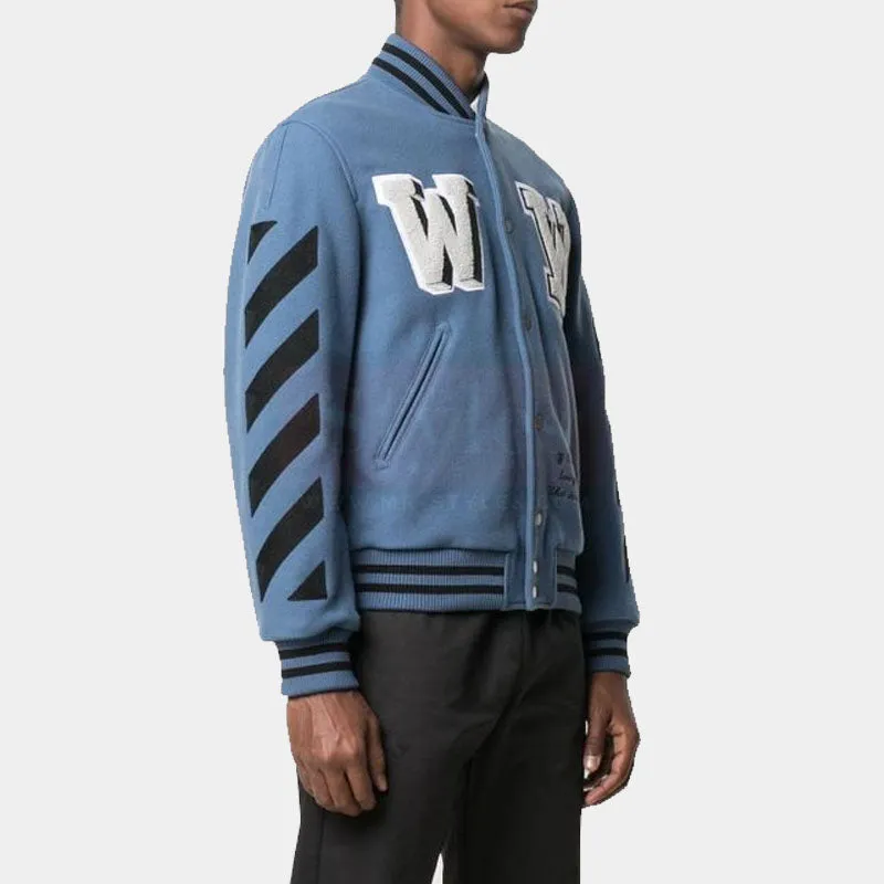 View full screen Off-White c/o Virgil Abloy Men's Blue Logo Varsity Jacket