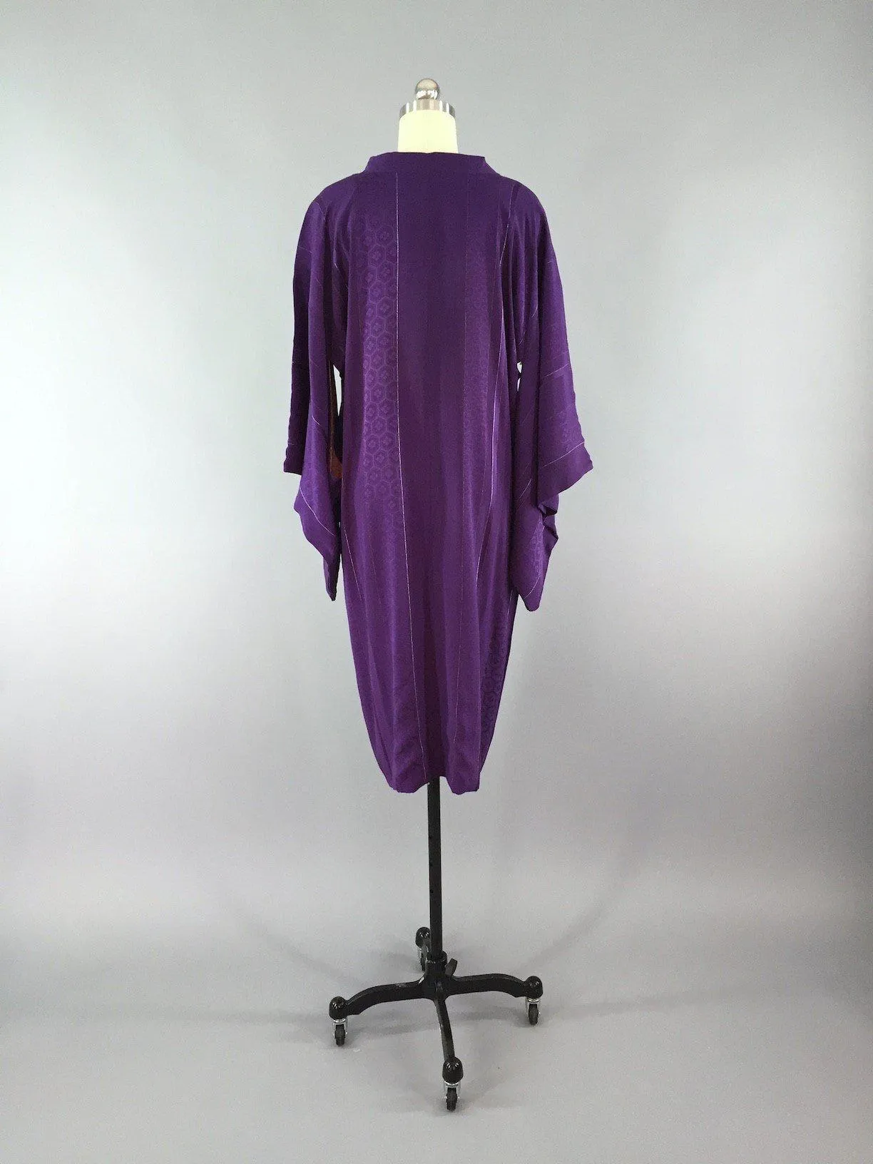 Vintage 1950s Vintage Silk Michiyuki Kimono Coat / Purple Striped