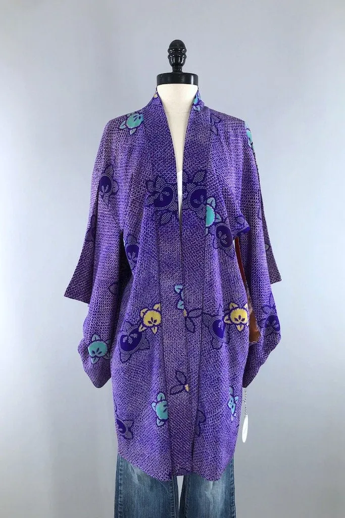 Vintage Purple Shibori Silk Kimono Cardigan