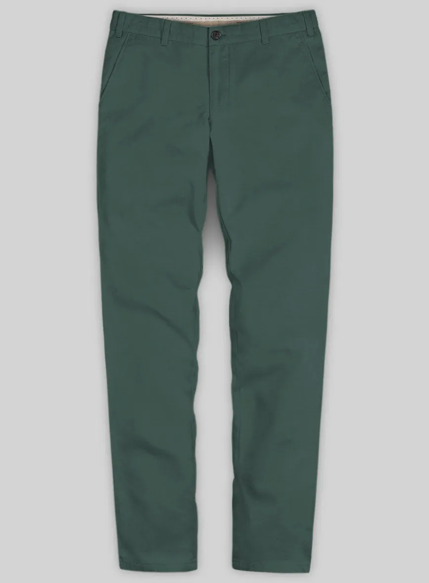 Washed Gallo Green Cotton Stretch Chino Pants