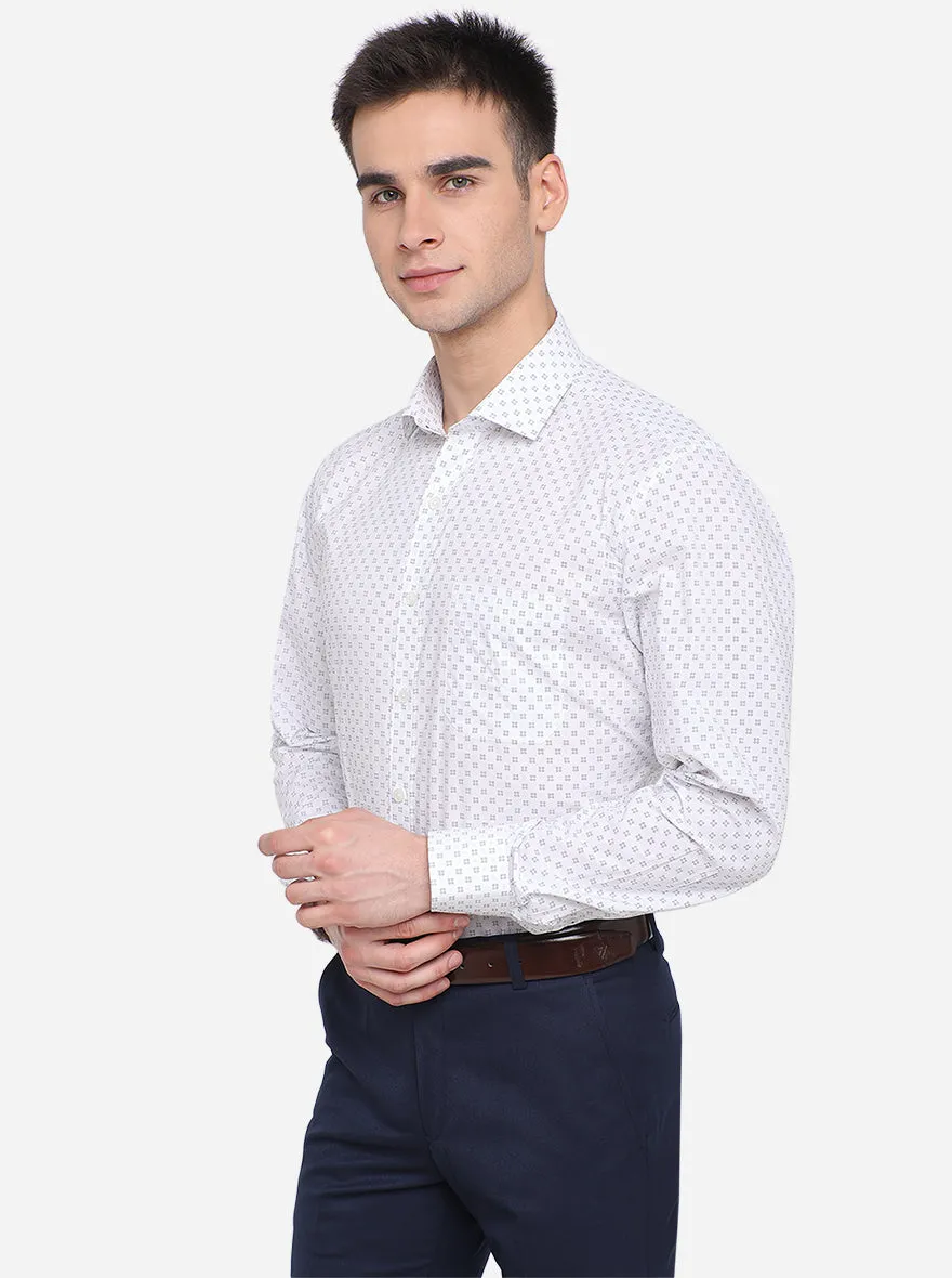 White & Blue Printed Regular Fit Formal Shirt | JadeBlue