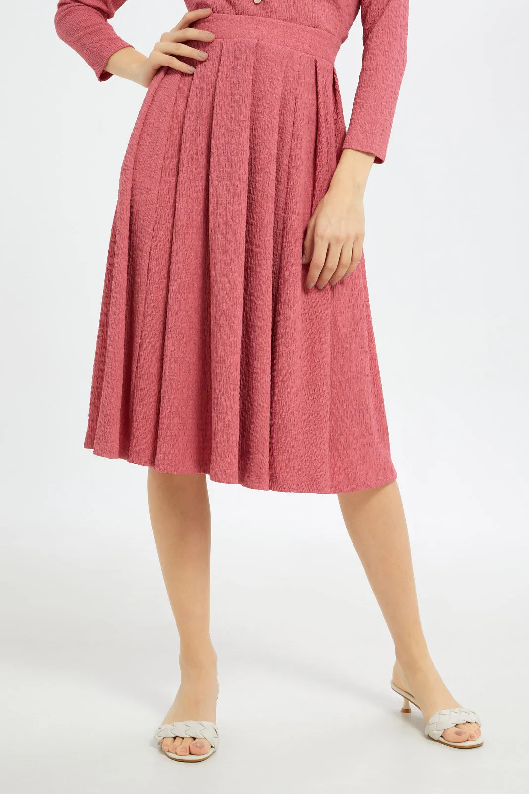 Women Fuchsia Pleated Skirt