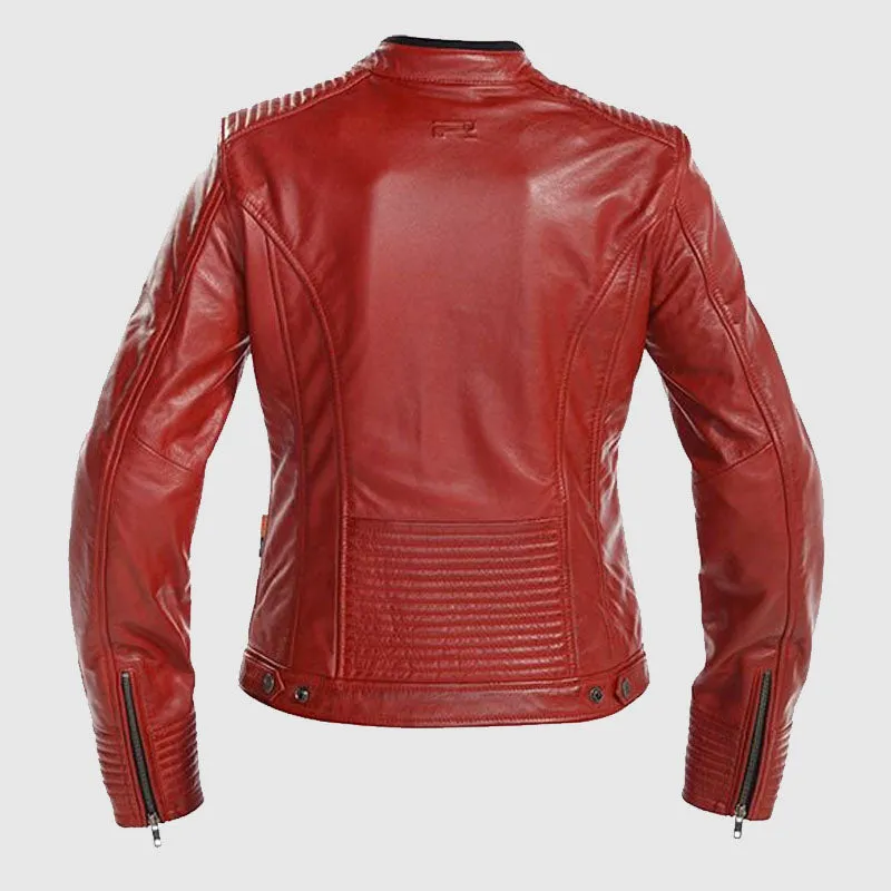 Women Red Leather Fashion Ladies Leather Jacket