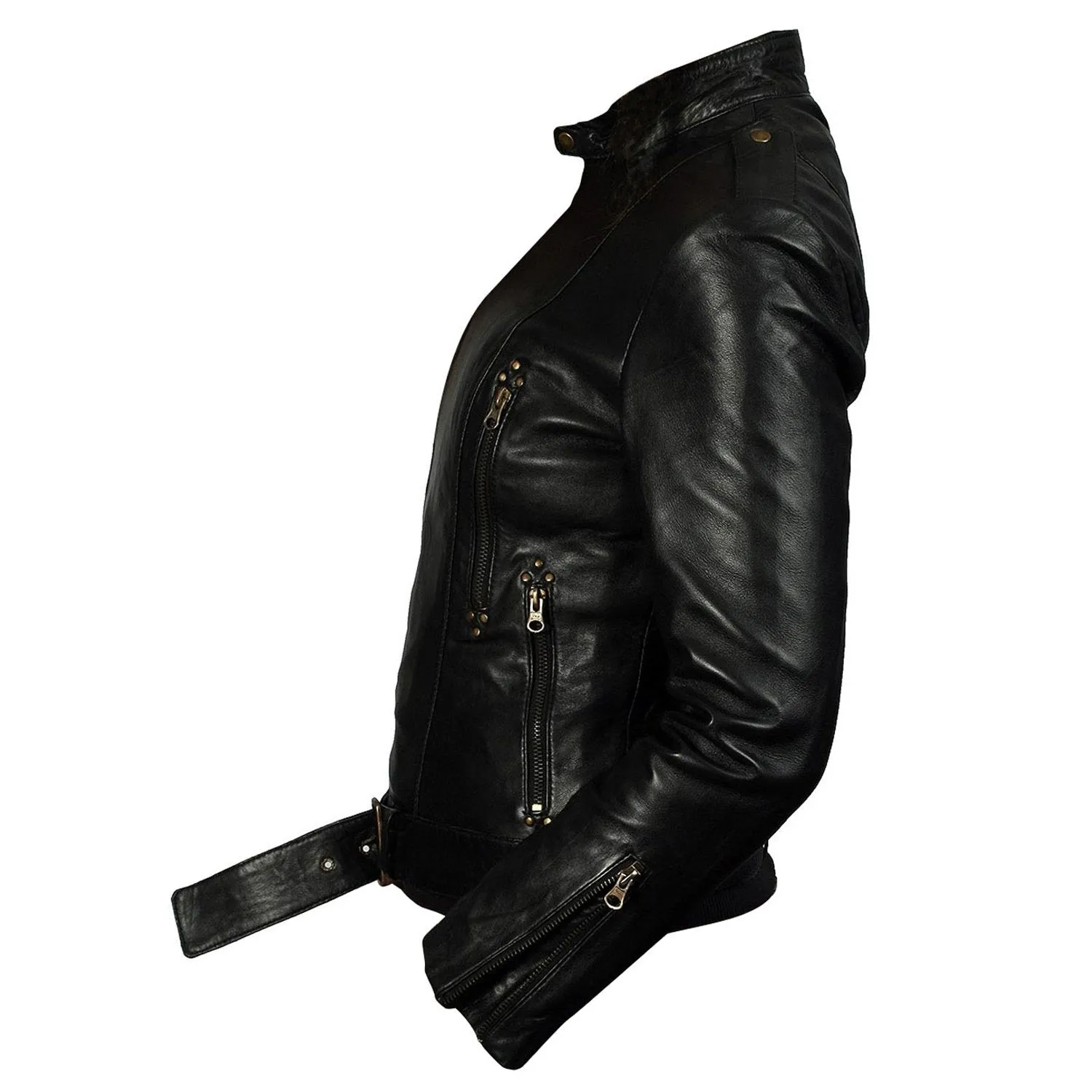 Womens Lynn Black Leather Jacket With Side Zipper