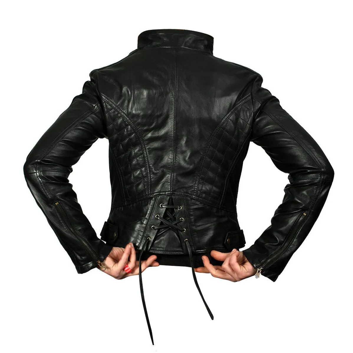 Womens Lynn Black Leather Jacket With Side Zipper