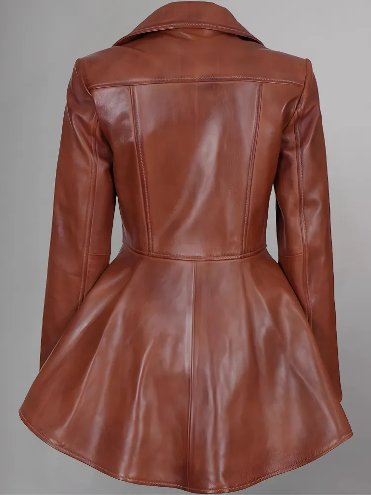 Womens Purple Leather Peplum Jacket