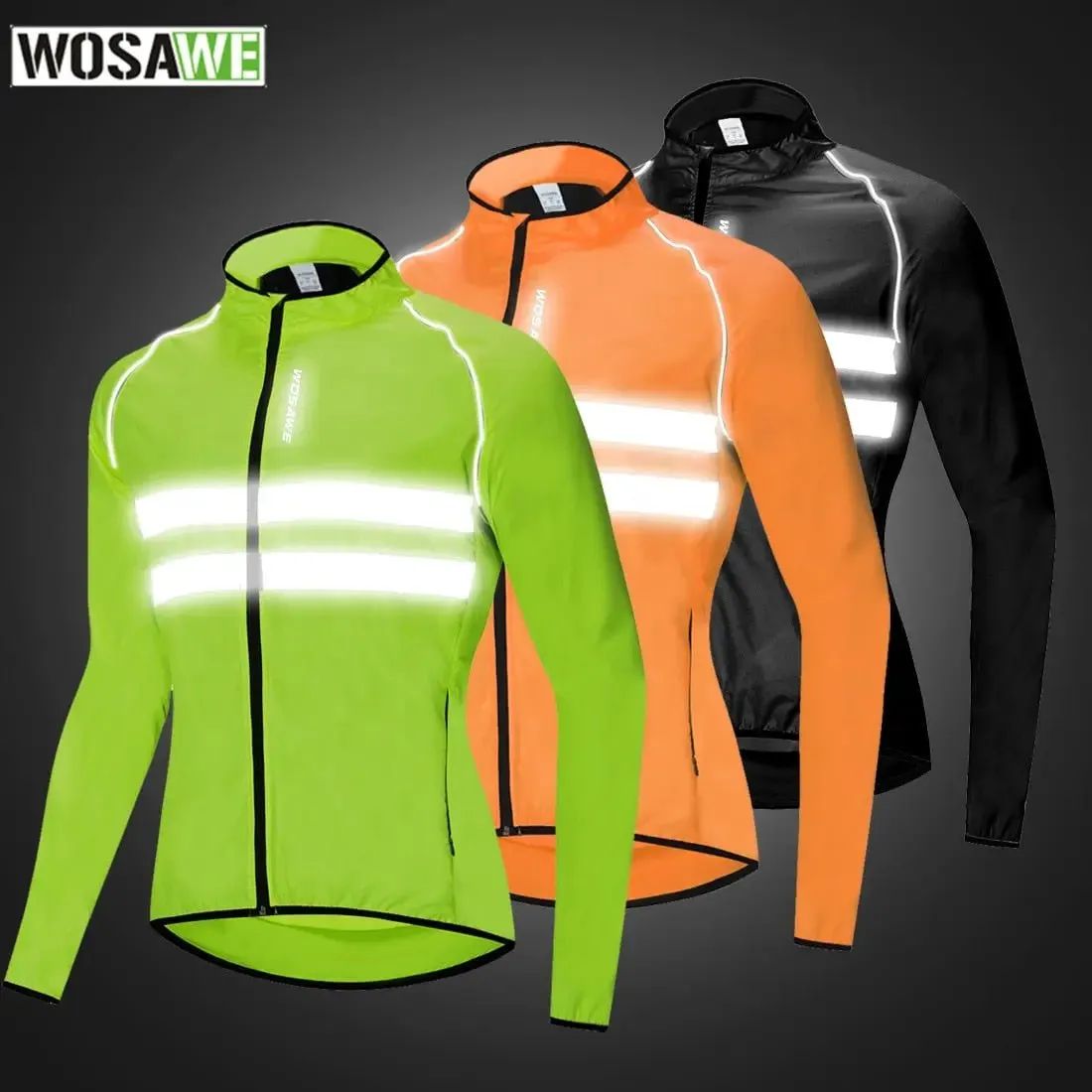 WOSAWE Ultralight Reflective Men Cycling Jacket Long Waterproof Windproof Road Mountain Bike MTB Jackets Bicycle Windbreaker