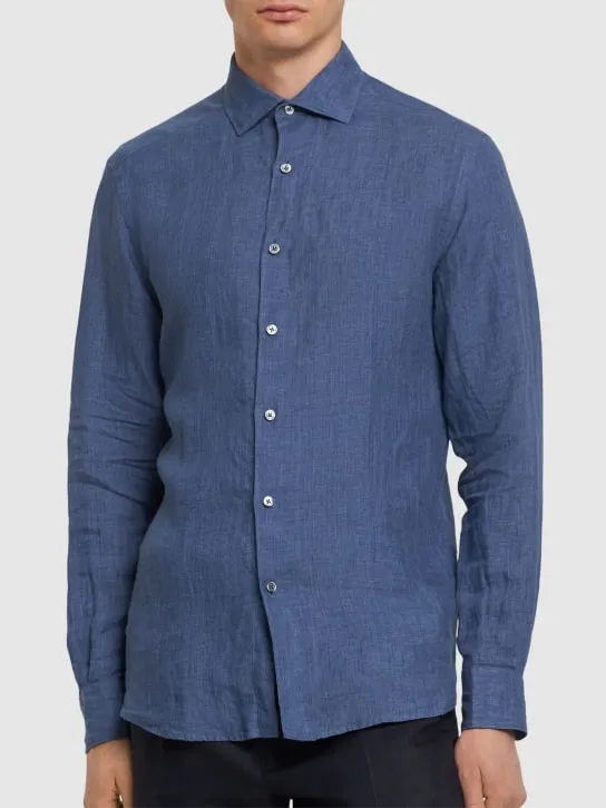 Zegna   Solid pure linen long sleeve shirt 